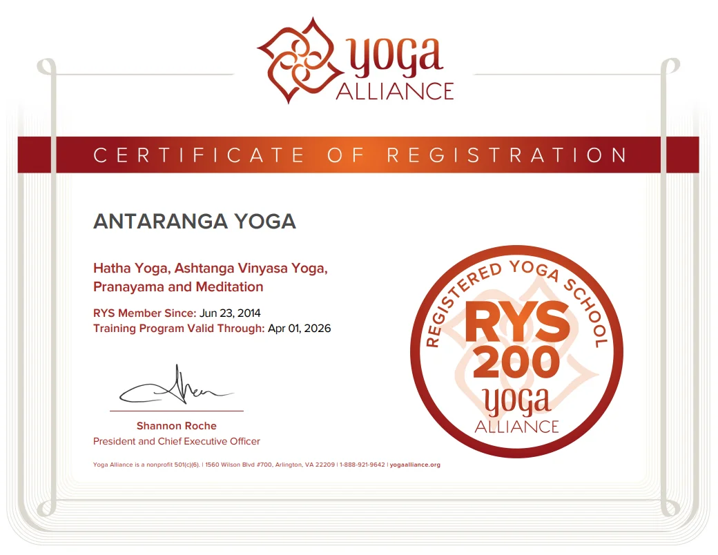 Yoga Alliance Registration Certificate